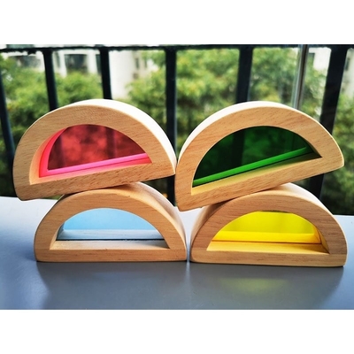 Legno di gomma solido di legno di Montessori Toy Sensory Rainbow Mirror Blocks dei bambini che impila l'impilatore acrilico di Buliding educativo