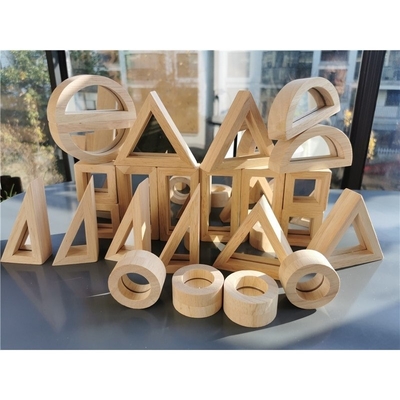 Legno di gomma solido di legno di Montessori Toy Sensory Rainbow Mirror Blocks dei bambini che impila l'impilatore acrilico di Buliding educativo