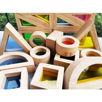 Legno di gomma solido di legno di Montessori Toy Sensory Rainbow Mirror Blocks dei bambini che impila l'impilatore acrilico di Buliding educativo