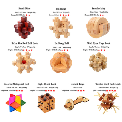 Gioco di legno di puzzle di quoziente d'intelligenza di Kong Ming Puzzles Set Luban Lock per il giocattolo adulto del gioco di grado dei livelli di Brain Teaser 3 dell'uccisore di tempo dei bambini