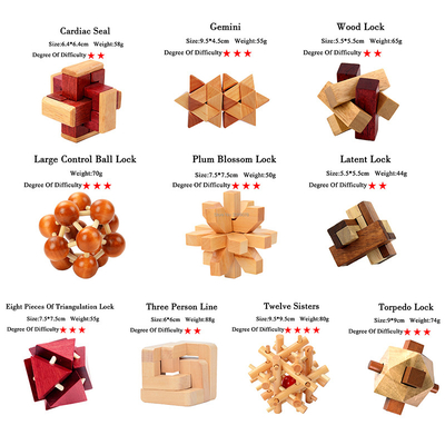 Gioco di legno di puzzle di quoziente d'intelligenza di Kong Ming Puzzles Set Luban Lock per il giocattolo adulto del gioco di grado dei livelli di Brain Teaser 3 dell'uccisore di tempo dei bambini