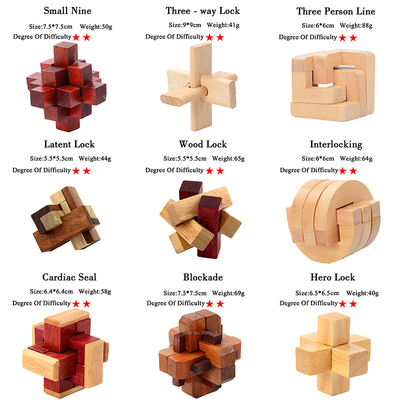 Gioco di legno di puzzle di quoziente d'intelligenza di Kong Ming Puzzles Set Luban Lock per il giocattolo adulto del gioco di grado dei livelli di Brain Teaser 3 dell'uccisore di tempo dei bambini