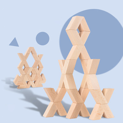 blocchetti d'impilamento educativi di legno di Unpaint Montessori del grande delle particelle elementari 3D di forma di v 16pcs bambino di legno naturale dei giocattoli a