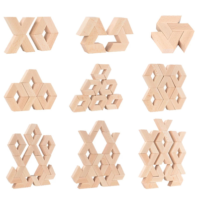 blocchetti d'impilamento educativi di legno di Unpaint Montessori del grande delle particelle elementari 3D di forma di v 16pcs bambino di legno naturale dei giocattoli a