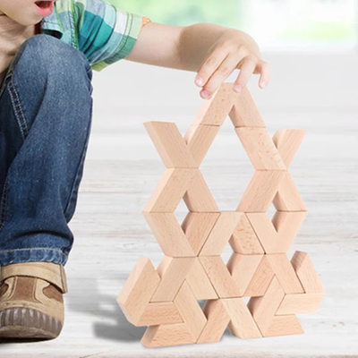 blocchetti d'impilamento educativi di legno di Unpaint Montessori del grande delle particelle elementari 3D di forma di v 16pcs bambino di legno naturale dei giocattoli a