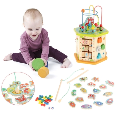 Grande cubo di legno di attività di Montessori per l'infante del bambino dei bambini del nuovo anno