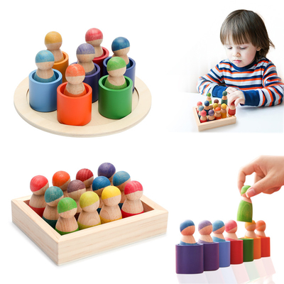 Blocchetto di legno educativo dell'arcobaleno di Montessori che conta i bambini di puzzle del gioco