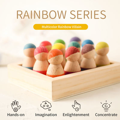 Blocchetto di legno educativo dell'arcobaleno di Montessori che conta i bambini di puzzle del gioco