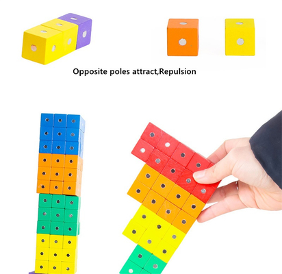 Blocchetti magnetici 10pc 2X2X2cm dell'arcobaleno quadrato educativo del cubo di legno