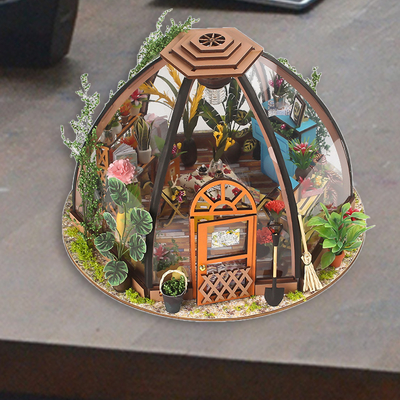 Casa delle bambole miniatura di legno di DIY con la batteria della luce dello strumento di giardinaggio della mobilia LED