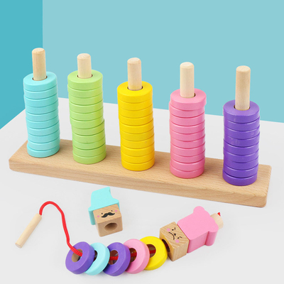 1 giocattolo interattivo del mucchio dell'insieme del cerchio del gioco dei bambini di legno di puzzle