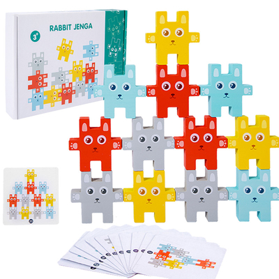 Animale di Montessori dei bambini che impila i giochi d'equilibratura di Jenga del coniglio dei giocattoli dei blocchi