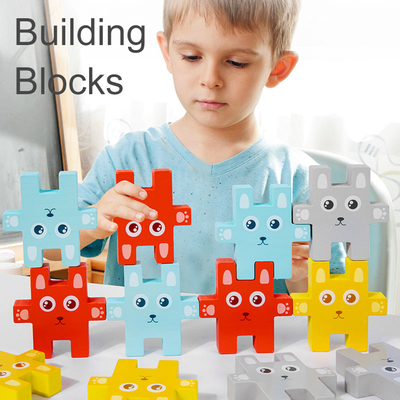 Animale di Montessori dei bambini che impila i giochi d'equilibratura di Jenga del coniglio dei giocattoli dei blocchi