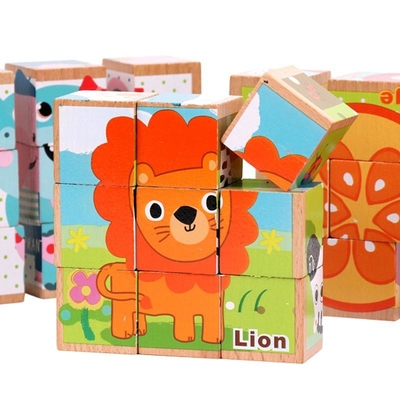 cubi a sei facce educativi delle particelle elementari di legno 3D per i bambini