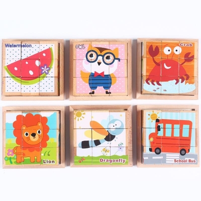 cubi a sei facce educativi delle particelle elementari di legno 3D per i bambini
