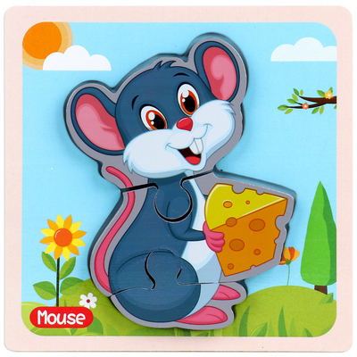 Istruzione iniziale del fumetto dei bambini animali di legno di puzzle 3D conoscitiva