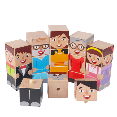 La creatura di legno dei giocattoli del bambino blocca la famiglia stabilita dei bambini dei genitori educativa