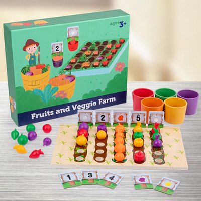 Classificazione conoscitiva dell'azienda agricola dei bambini di colore di verdure di legno della frutta interattiva