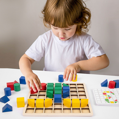 Bambini d'istruzione di Montessori di puzzle di legno creativo del blocco presto educativi