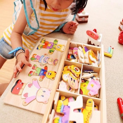 Giocattoli educativi vestentesi animali di legno di manifestazione per 3 + bambini