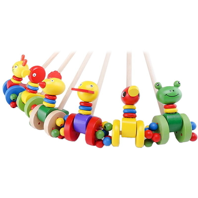 Legno di legno dell'automobile di carrello degli animali del fumetto dei bambini che spinge Toy Random Color