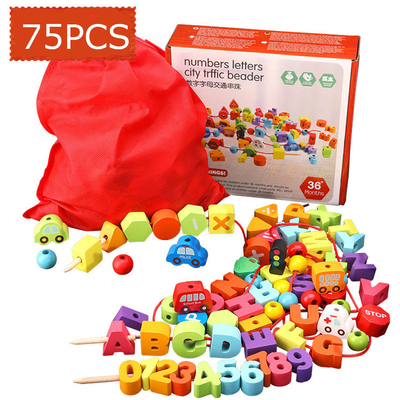 gioco in rilievo della corda di traffico urbano 75Pcs della lettera di legno di numero che mette insieme infilatura