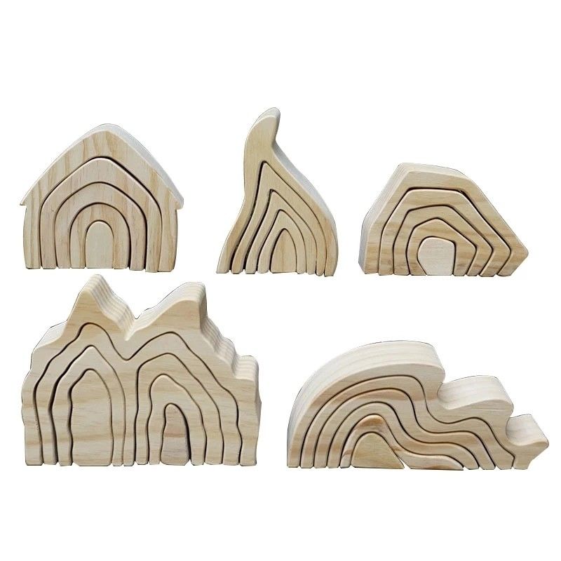 Il puzzle di legno ondulato del blocchetto dell'Istituto centrale di statistica gioca i blocchetti di legno Coral Grimm dell'arcobaleno
