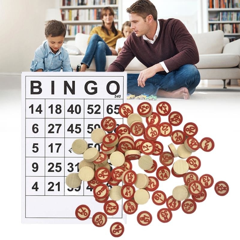 Gioco di legno d'annata di bingo di scacchi con 40 carte DIY di numero di bingo