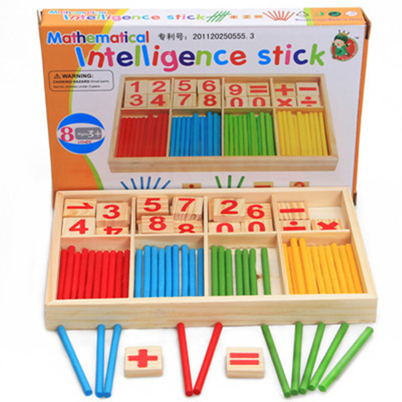 La figura blocca il conteggio dei giocattoli di legno di istruzione dei bastoni che costruiscono la scatola di legno matematica di Montessori del blocchetto di intelligenza