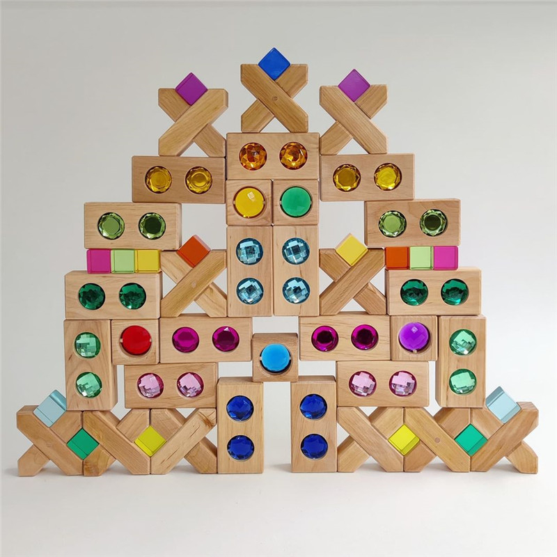 La grande via Gem Blocks Kids Transparent Windows di legno di colore blocca il bambino acrilico dei blocchetti dei cubi dei mattoni del gioco X che impila T